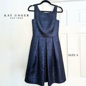 Kay Unger Navy Blue Shimmery Metallic Cocktail Dress | Size 4 Holiday Wedding